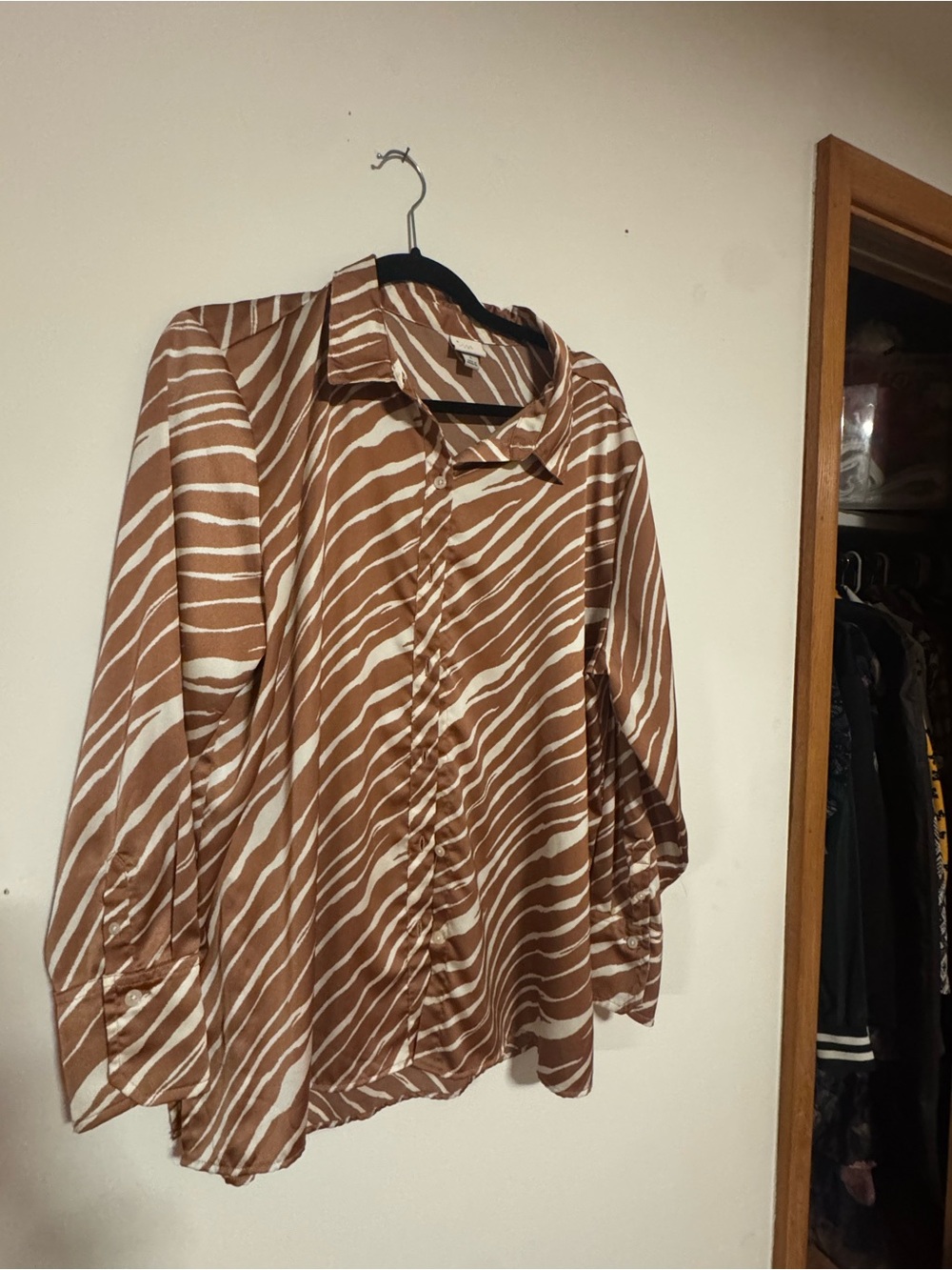 Women’s Brown & Cream Zebra Print Button-Up Top